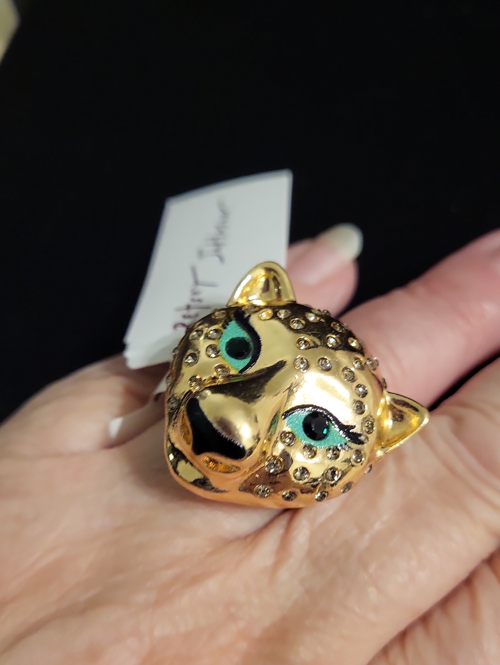 Betsey Johnson Leopard Adjustable Stretch Ring W Green Eyes Bnwt Ta